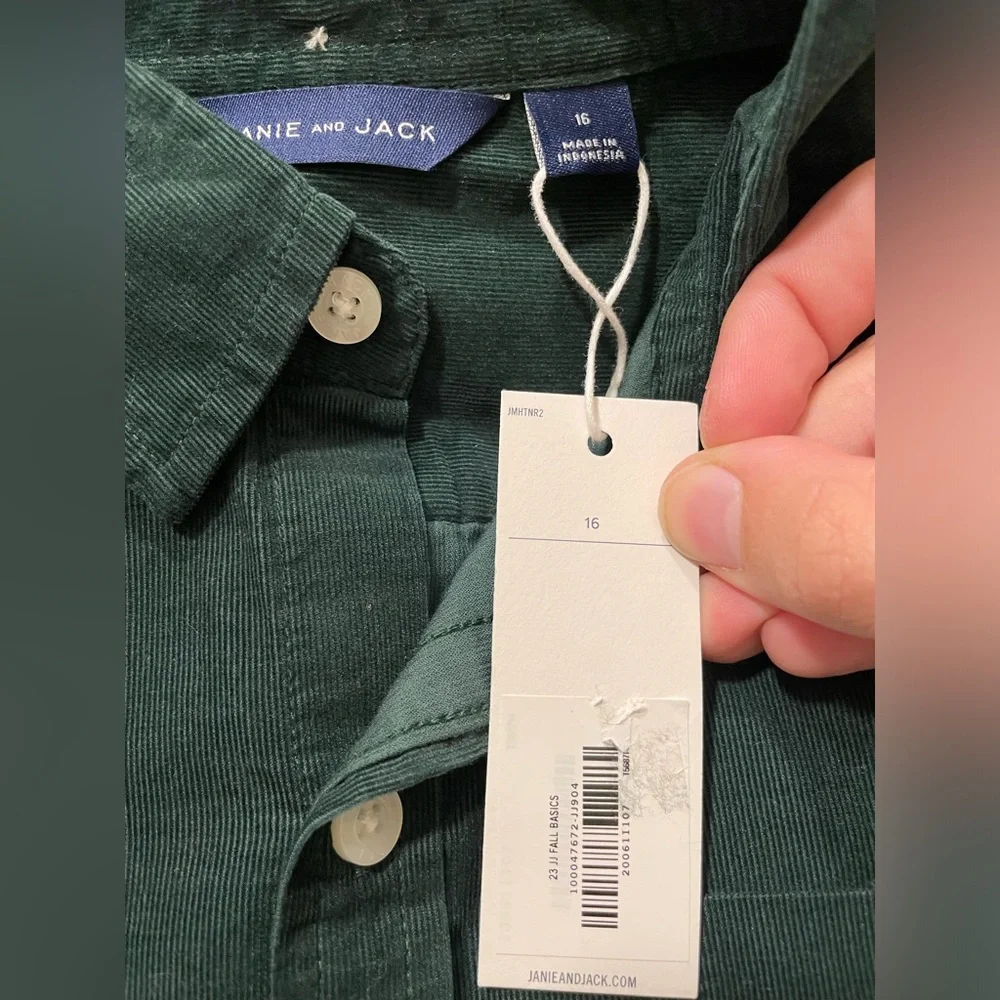 NWT Janie and Jack Green Corduroy Button Down Shirt